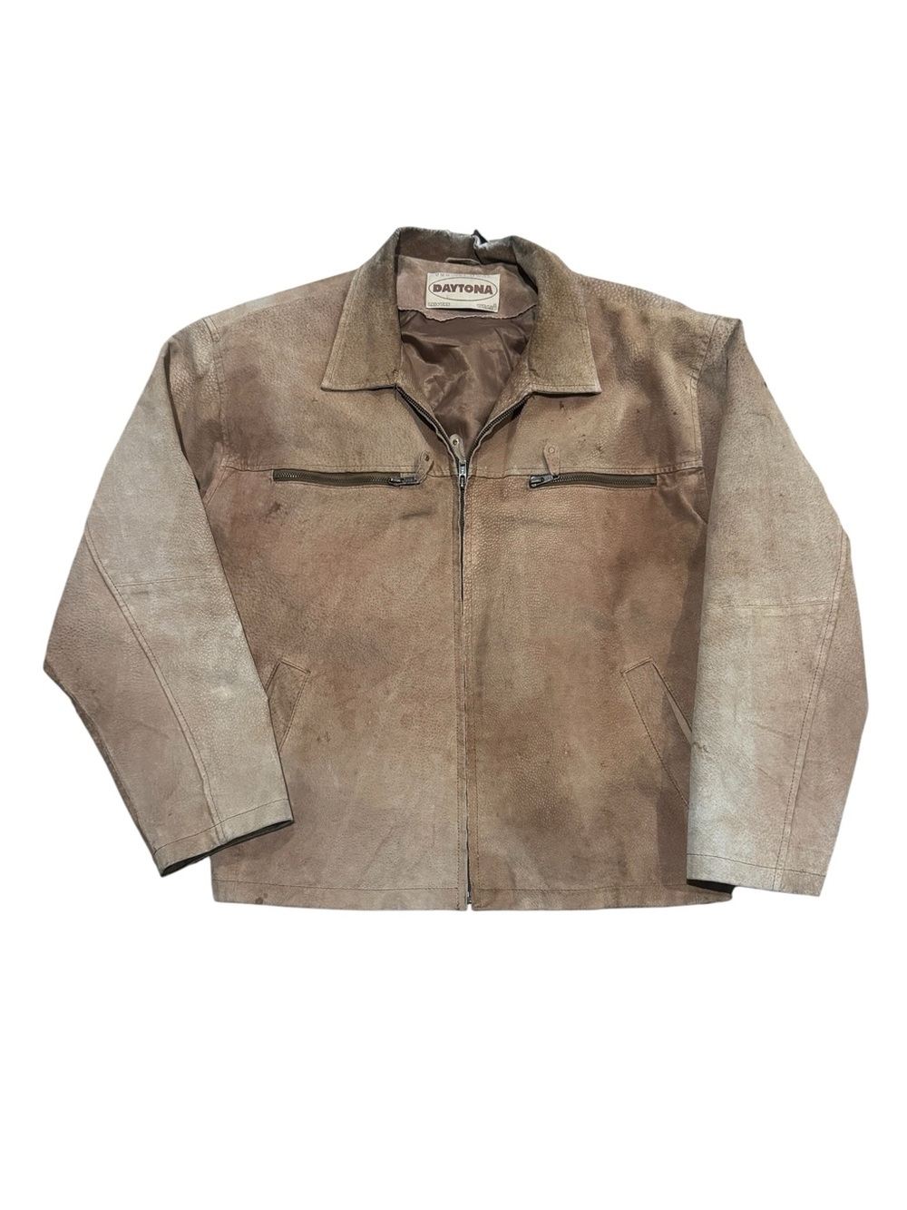 VTG 1970s Daytona Leisure Wear Suede Leather Jacket Brown Distressed